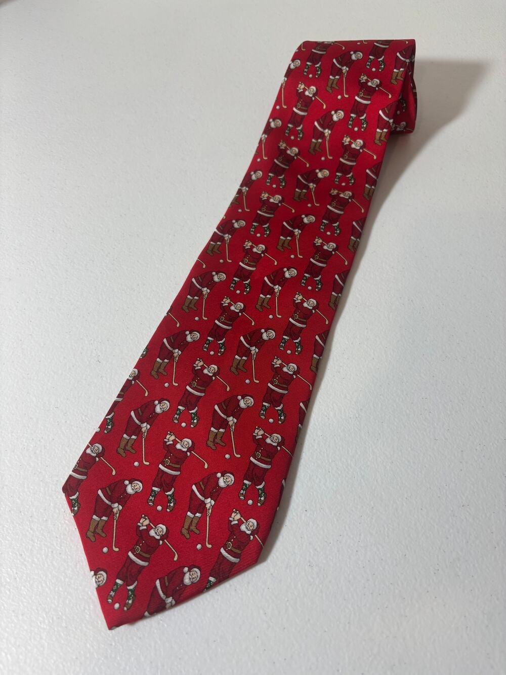 Santa Playing Golf Silk Necktie Holiday Traditions MMG Hallmark Christmas